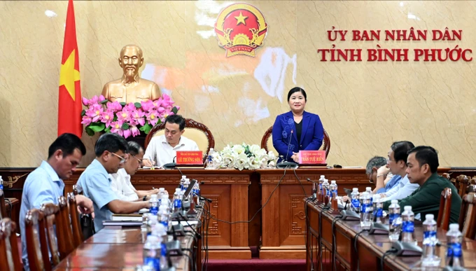 Chủ tịch UBND tỉnh Bình Phước Trần Tuệ Hiền phát biểu tại cuộc họp - 1.JPG