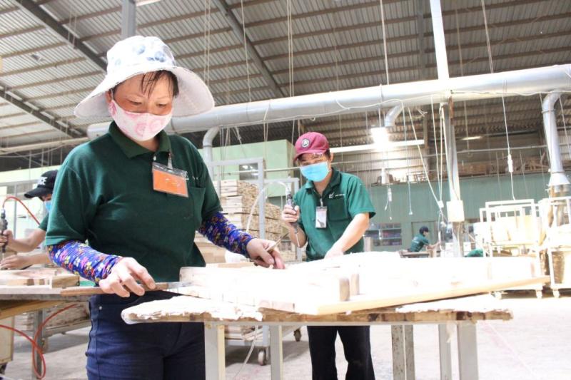 Công nhân Công ty gỗ Lâm Việt (Bình Dương) trong giờ sản xuất. Ảnh: Đình Trọng