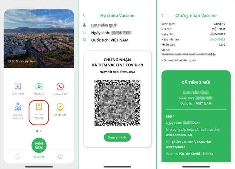 Hộ chiếu vaccine hiển thị trong ứng dụng PC-Covid.