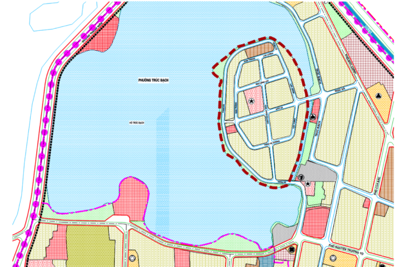 Khu vực nghiên cứu tổ chức phố ẩm thực đêm (viền đỏ). Đồ họa quận Ba Đình cung cấp