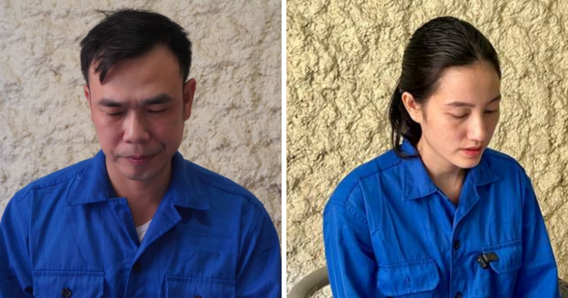 Nguyễn Mạnh Tuân và Nông Thị Thu Thủy tại cơ quan công an.