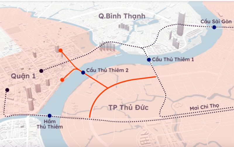Vị trí cầu Thủ Thiêm 2. Đồ họa: Khánh Hoàng