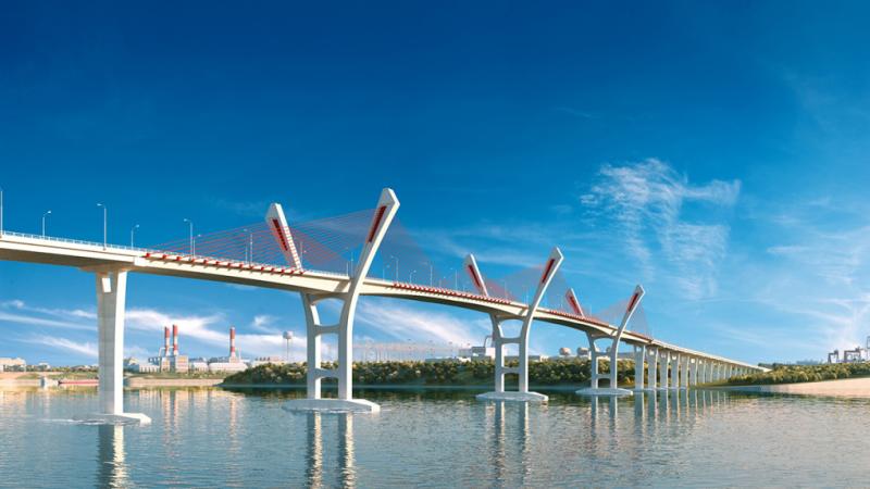 Phối cảnh cầu Bến Rừng dài 1,9km, mặt cầu rộng 21,5 mét với 4 làn xe cơ giới và 2 làn hỗn hợp. Ảnh: Giang Chinh