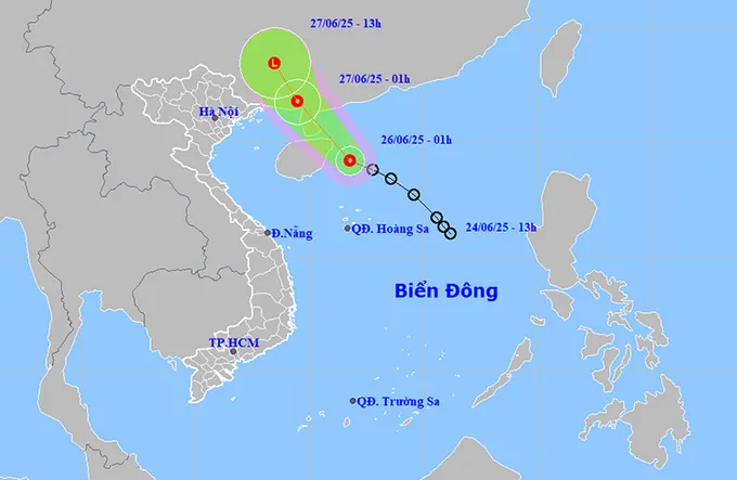 Đường đi và vị trí của áp thấp nhiệt đới ngày 26-6. Ảnh: thoitietvietnam