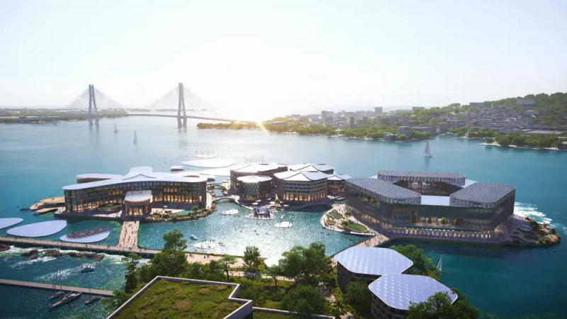 Đồ họa dự án Oceanix Busan, thành phố nổi nguyên mẫu đầu tiên trên thế giới. Ảnh: Oceanix.