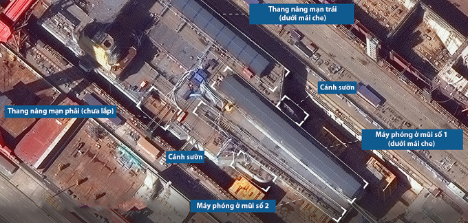Chi tiết các bộ phận trên tàu sân bay Type-003 trong ảnh vệ tinh chụp ngày 23/10. Ảnh: Maxar.